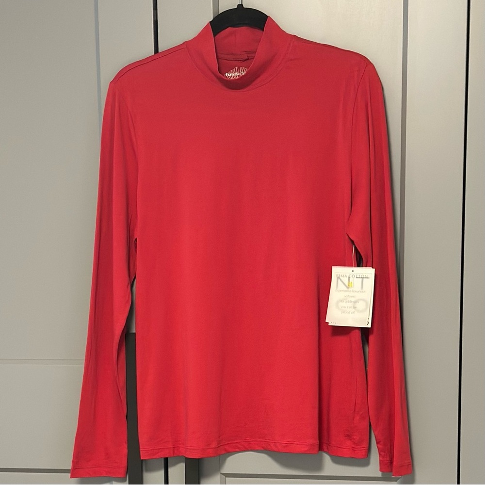 NWT Nomadic Traders Northern Exposure Mock Neck Long Sleeve Sz L Pima Cotton Red